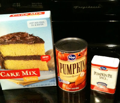 Pumpkin muffins with spice cake mix Stir pumpkin, oil, and sugar together in a large bowl. Do this by hand - don’t use a mixer. Stir in eggs, pumpkin pie spice, salt, and baking soda.